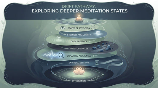 Diagram of deeper meditation states with candles and lotus flowers on a dark background