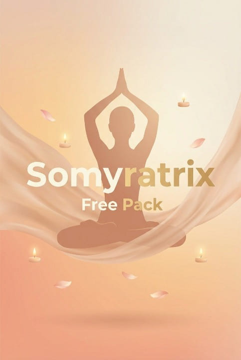 Silhouette of a person in a yoga pose with 'Somyratrix' branding on a soft gradient background.
