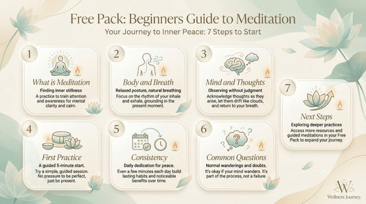 Beginners Guide to Meditation with step-by-step instructions and a lotus flower in the background.
