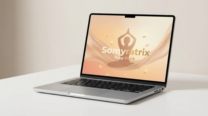Laptop on a white surface with 'Somyratrix' logo displayed