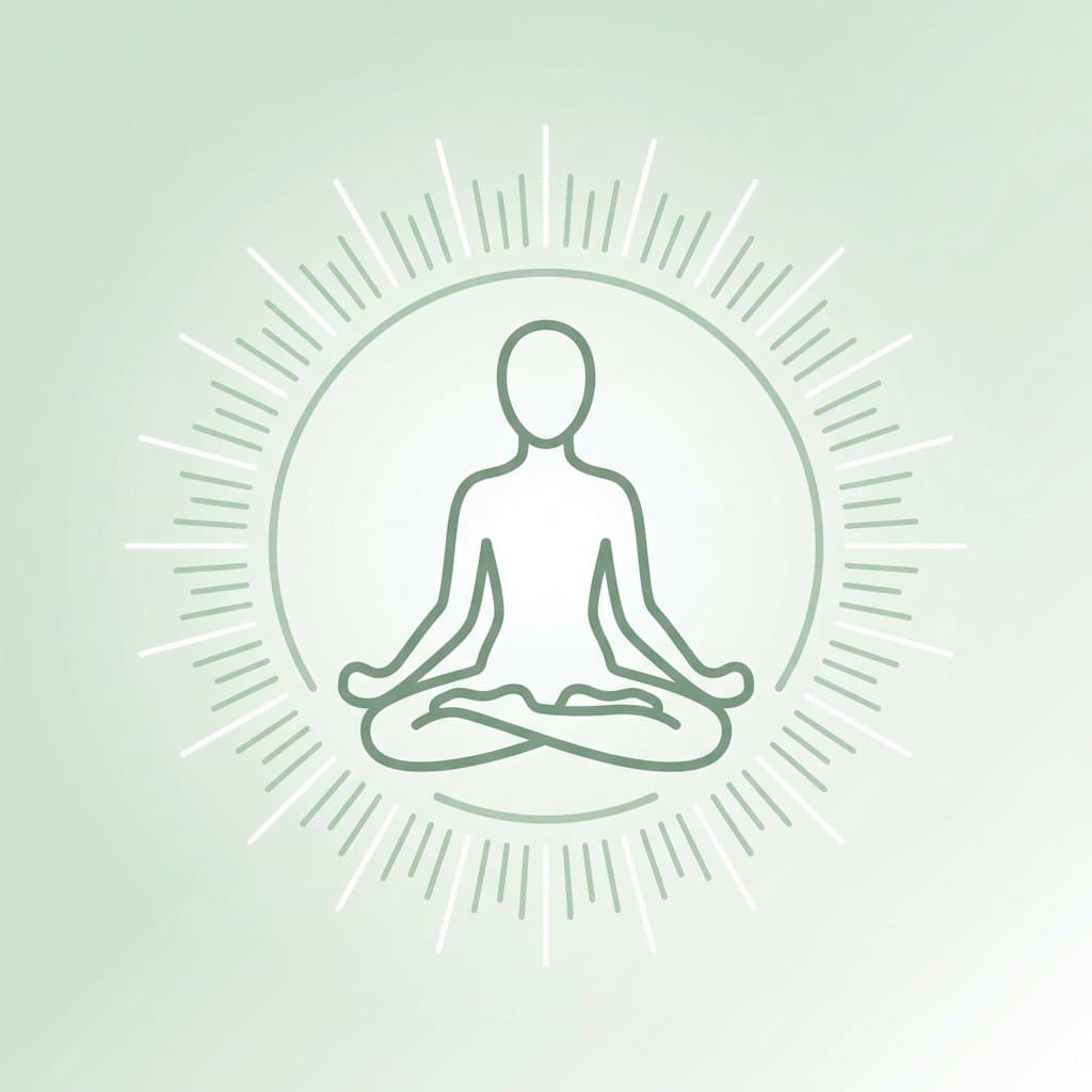 Outline of a person in a meditative pose on a light green background