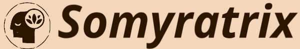 Logo of Somyratrix with a stylized head and brain icon on a beige background