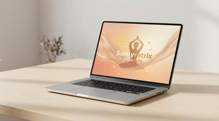 Laptop on a wooden surface with a blurred background