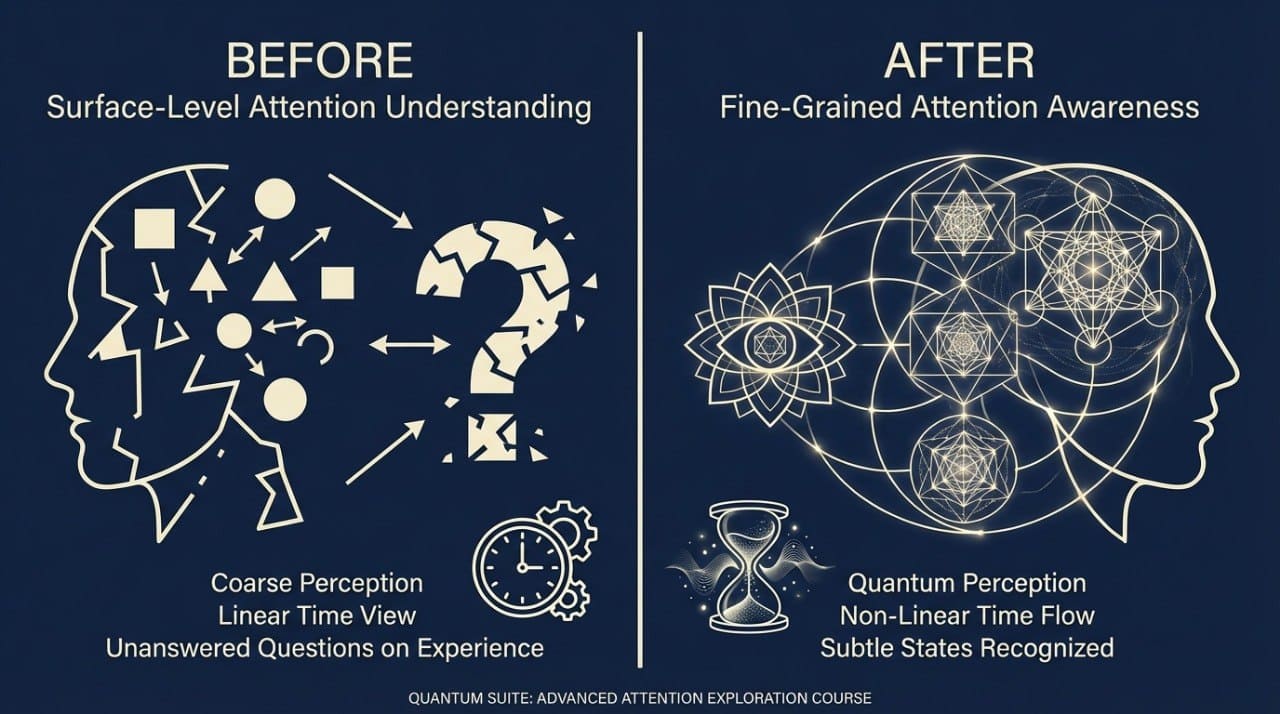 Diagram comparing surface-level attention understanding to fine-grained attention awareness with abstract designs of brains and symbols.