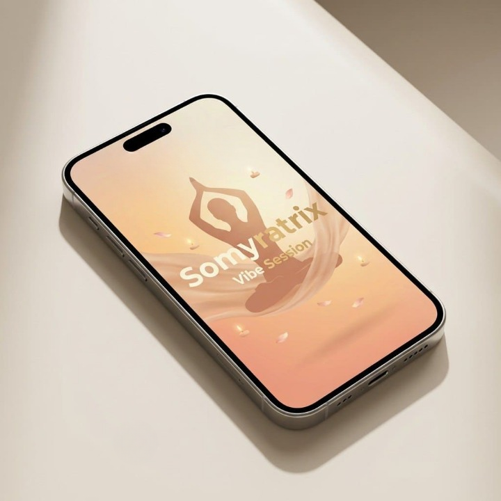 Smartphone with Somyratrix app interface on a light surface
